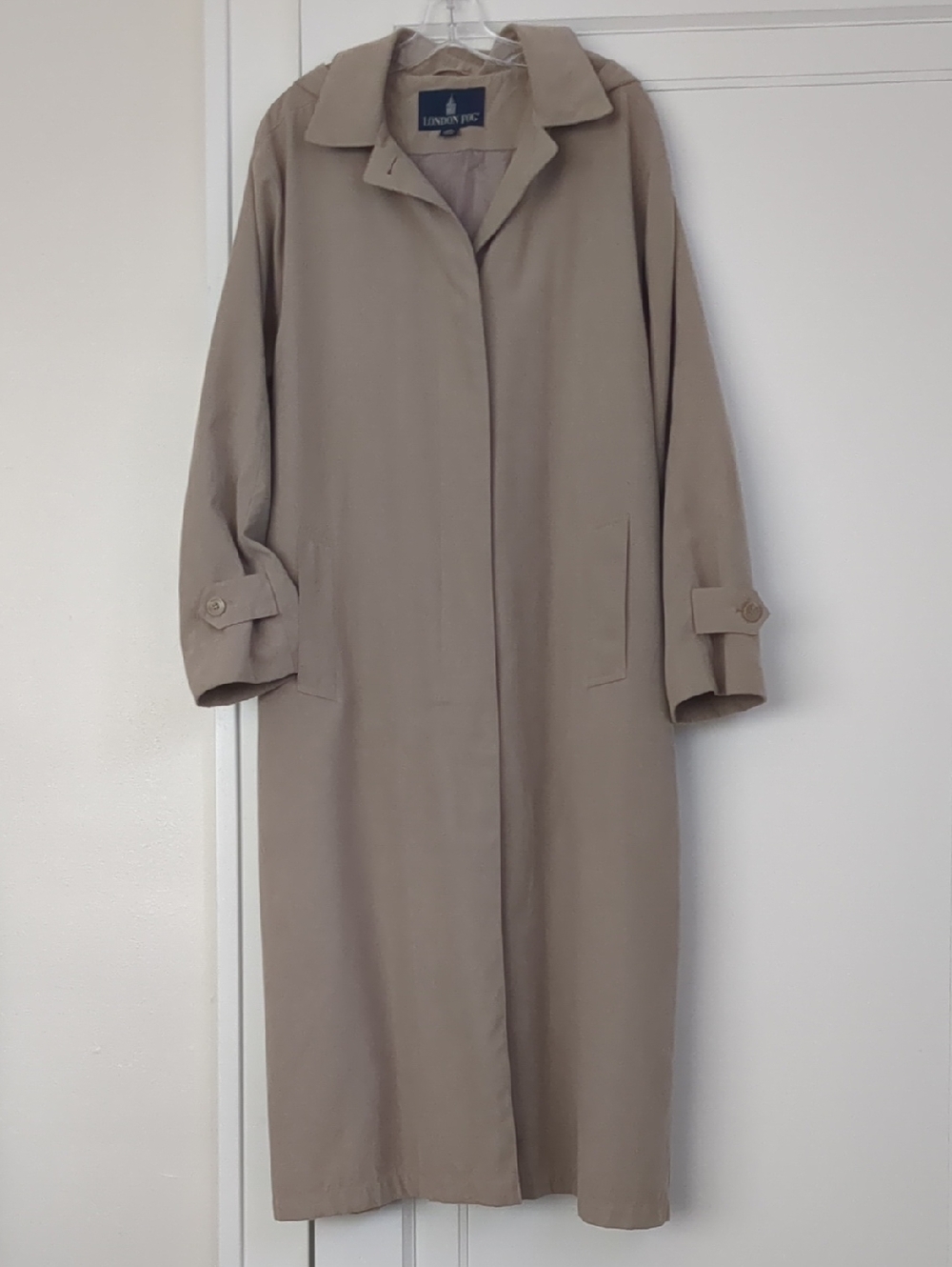 London Fog Flowy Sueded Beige Trench Coat Jacket Removable Hood Large